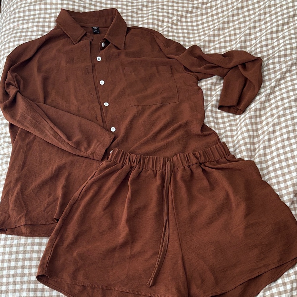SHEIN Chocolate Brown Shirt and Shorts Set